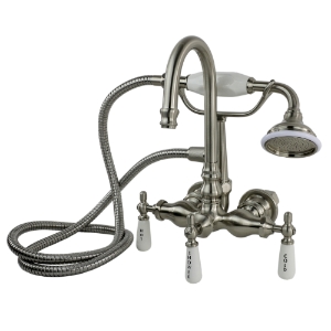 Gooseneck Tub Wall Mount Faucet with Handshower in Satin Nickel
