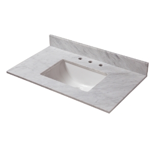 37 in. x 22 in. Carrara Marble Vanity Top with Trough Basin and 8 in. Faucet Spread