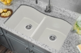 Undermount 32-1/2 in. x 20 in. 50/50 Bowl Quartz Kitchen Sink in Alpine White