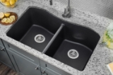Undermount 32-1/2 in. x 20 in. 50/50 Bowl Quartz Kitchen Sink in Onyx Black