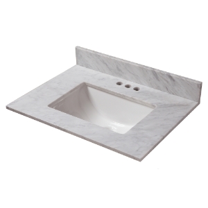 25 in. x 22 in. Carrara Marble Vanity Top with Trough Basin and 4 in. Faucet Spread