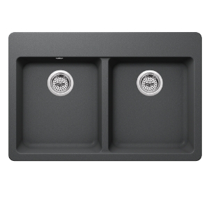 Dual Mount 33 In. X 22 In. 50/50 Bowl Quartz Kitchen Sink in Gray