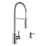Industrial Single Handle Pull-Down Kitchen Faucet with Soap Dispenser in Brushed Nickel