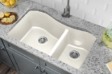 Undermount 32-1/2 in. x 20 in. 60/40 Bowl Quartz Kitchen Sink in Alpine White
