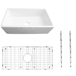 33 in. Single Bowl Farmhouse Fireclay Kitchen Sink with Sink Grid and Mounting Hardware