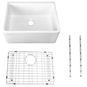 24 in. Single Bowl Farmhouse Fireclay Kitchen Sink with Sink Grid and Mounting Hardware