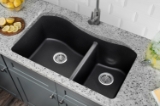 Undermount 32-1/2 in. x 20 in. 60/40 Bowl Quartz Kitchen Sink in Gray