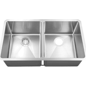 32 In. Micro Radius 50/50 Double Bowl Undermount 16 Ga. Stainless Steel Kitchen Sink