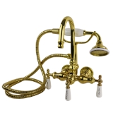 Gooseneck Tub Wall Mount Faucet with Handshower in Polished Brass
