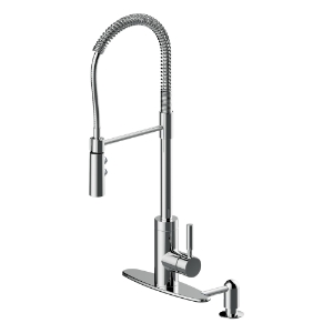 Industrial Single Handle Pull-down Kitchen Faucet With Soap Dispenser in Chrome