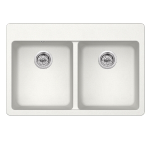 Dual Mount 33 in. x 22 in. 50/50 Bowl Quartz Kitchen Sink in Alpine White
