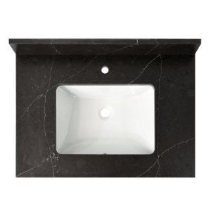 31 in. x 22 in. Broadway Black Quartz Vanity Top with Ceramic Basin