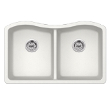 Undermount 32-1/2 in. x 20 in. 50/50 Bowl Quartz Kitchen Sink in Alpine White