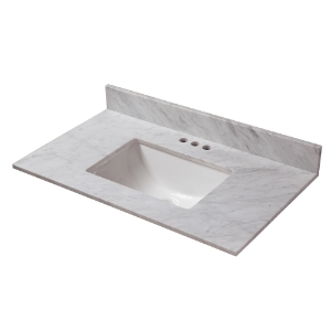 31 in. x 19 in. Carrara Marble Vanity Top with Trough Basin and 4 in. Faucet Spread