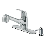 Low Profile Single Handle Pull-Out Kitchen Faucet with Soap Dispenser in Chrome