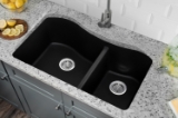 Undermount 32-1/2 In. X 20 In. 60/40 Bowl Quartz Kitchen Sink In Onyx Black