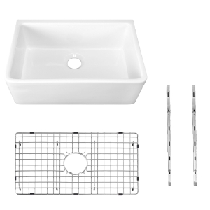 30 in. Single Bowl Farmhouse Fireclay Kitchen Sink with Sink Grid and Mounting Hardware
